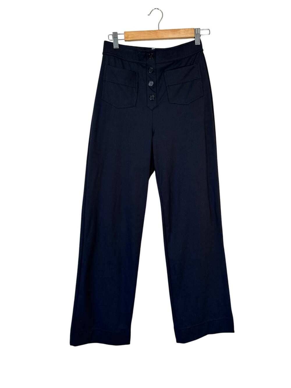 Halara Black High Rise Wide Leg Pants Womens S Buttons Nautical Casual Pull On
